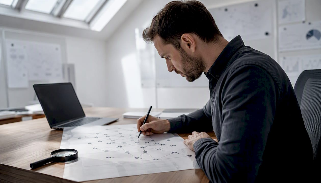 Hands tracing blockchain transaction graph