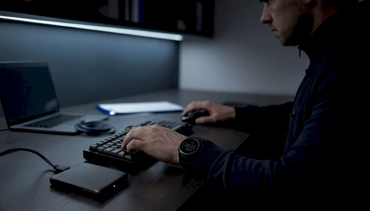 Hands exporting raw blockchain data at verified forensic workstation
