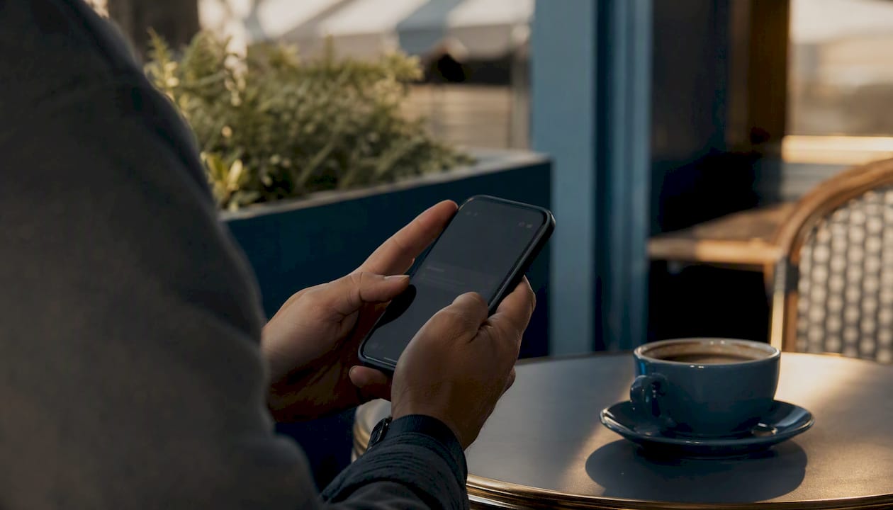 Hands holding smartphone with incoming message alert