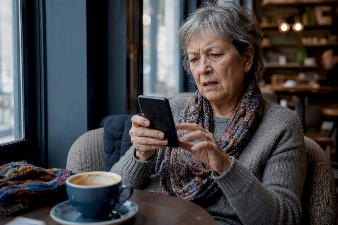 Older adult holding smartphone uncertainly