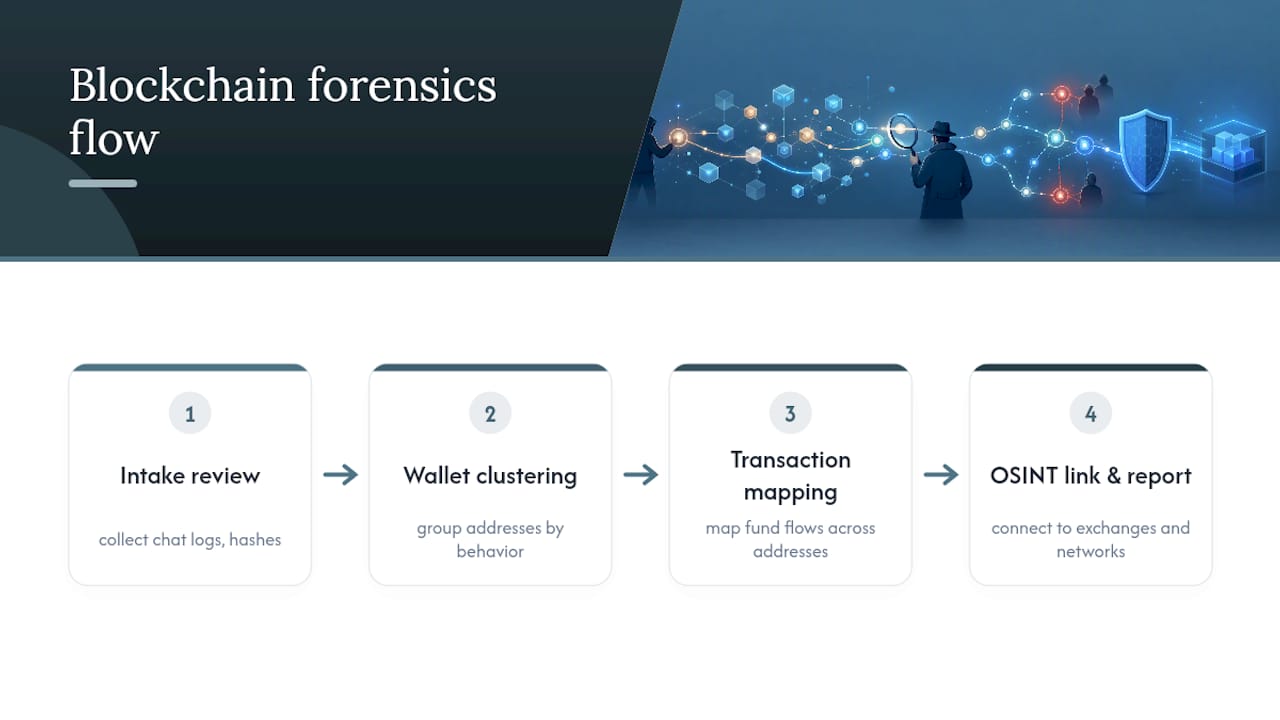 Diagram of blockchain forensic investigation process