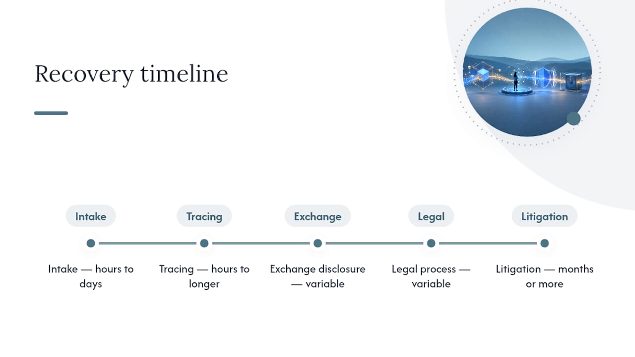 Crypto investigation timeline from intake to litigation