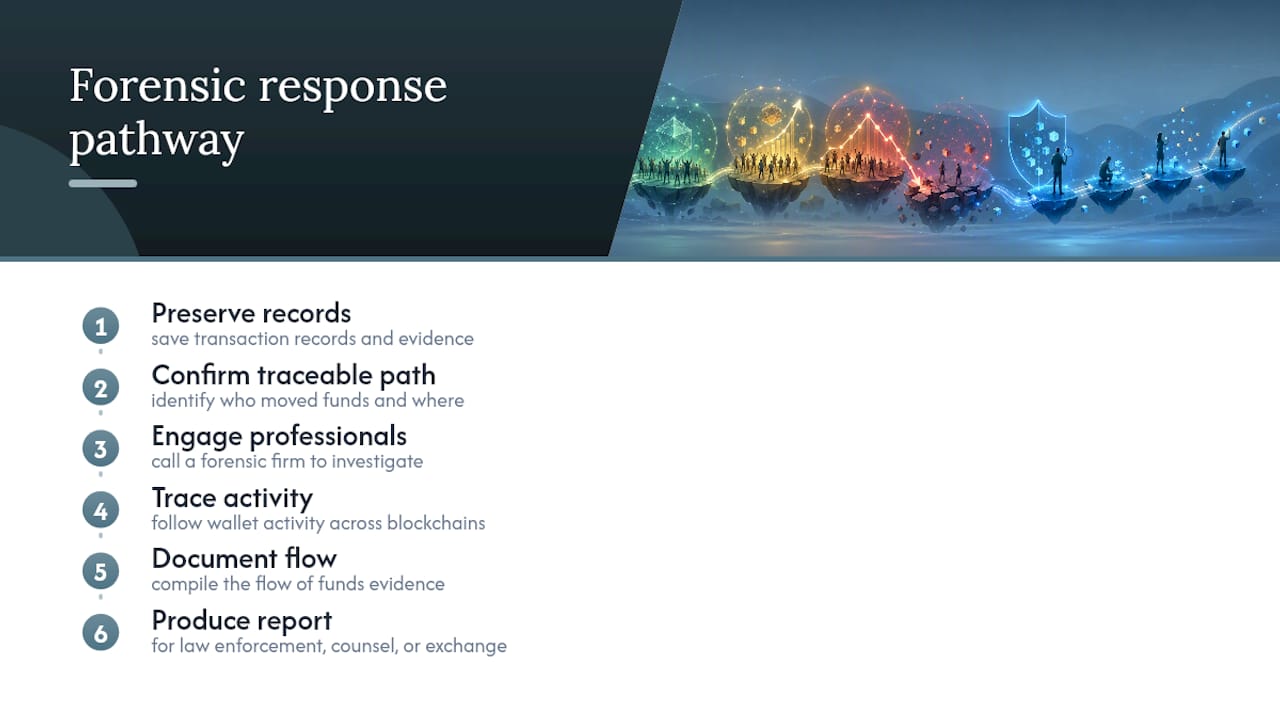Crypto fraud investigation response pathway