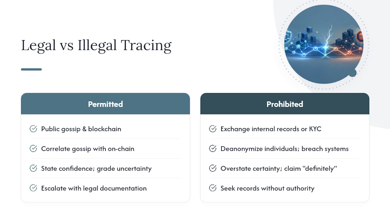 Legal and Ethical Ground Rules for Lightning Investigations — overview diagram
