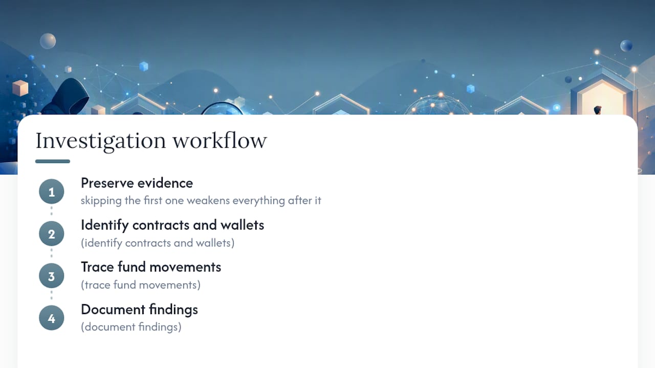 Four-stage NFT scam investigation workflow