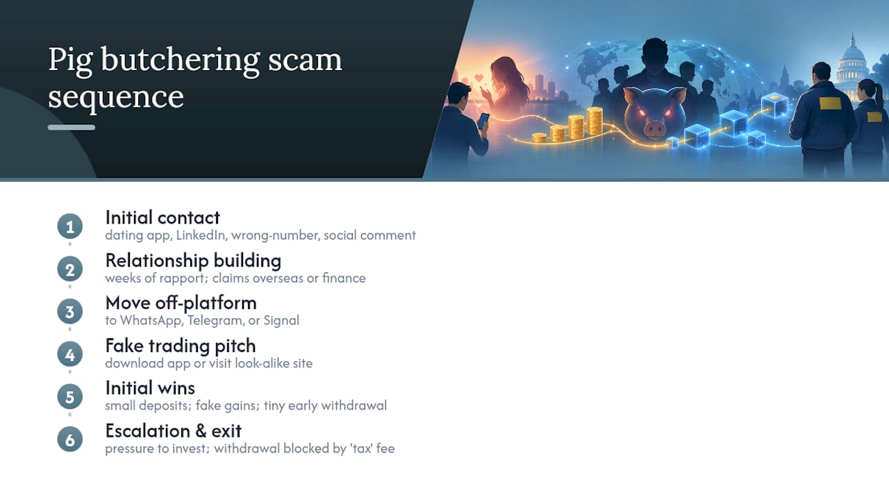 Stages of a pig butchering crypto scam