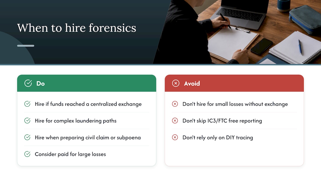 When to hire paid forensics and what a professional report delivers — overview diagram
