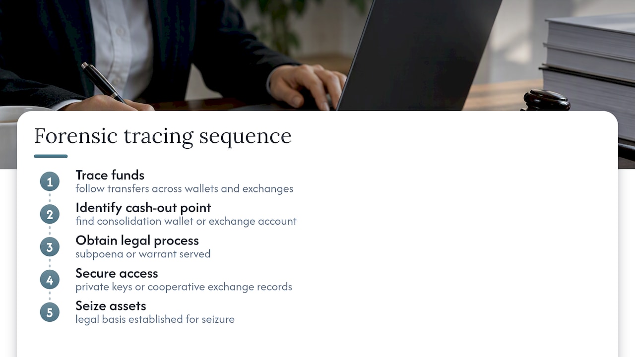 Crypto tracing to legal asset seizure process
