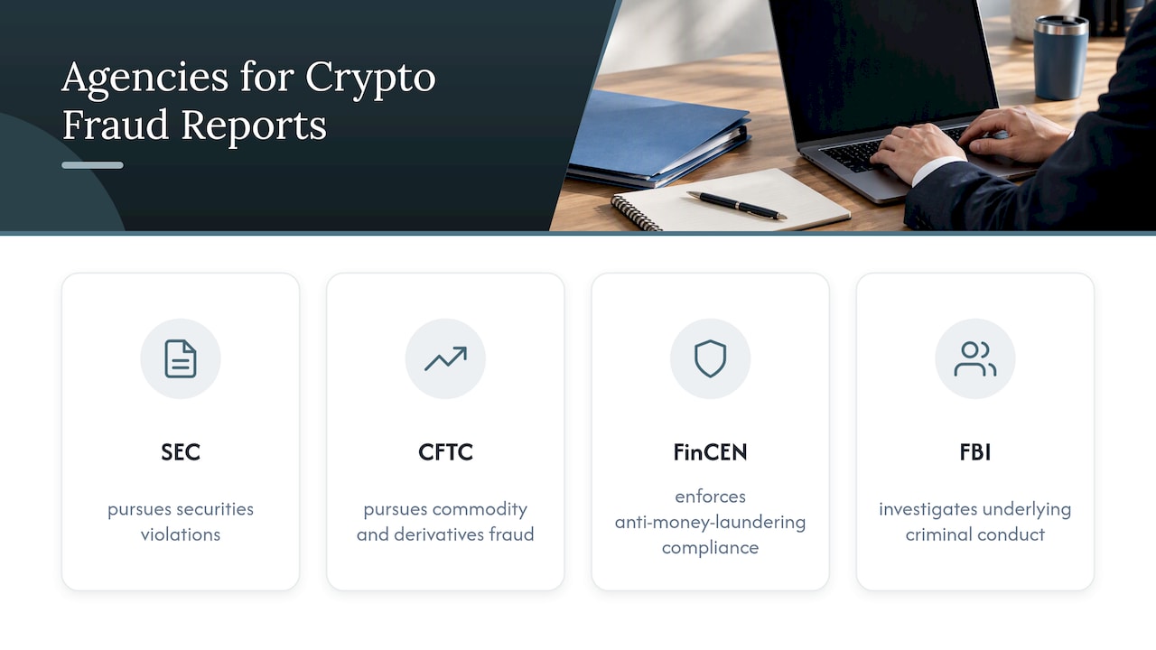 Agency jurisdictions for crypto fraud reports