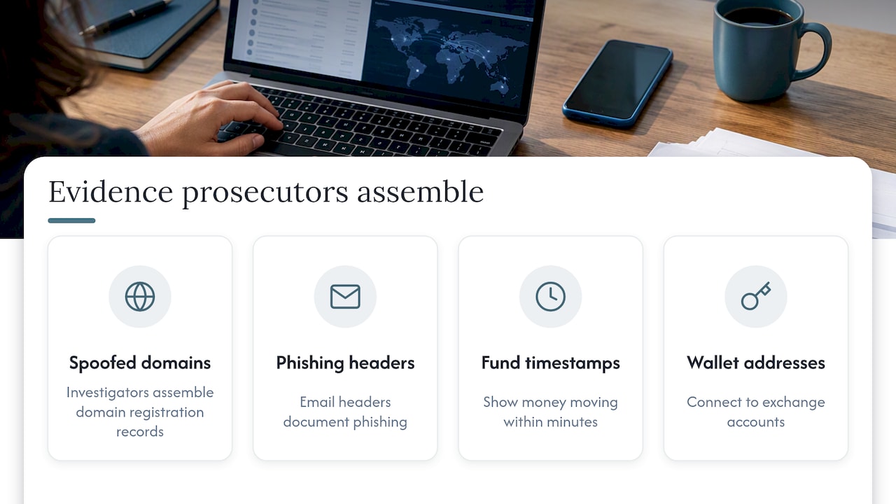 Four evidence types in a crypto fraud case