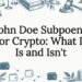 Sketches framing a crypto legal title card